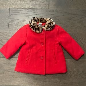 Little me red designers winter pea coat 12-18M NWT